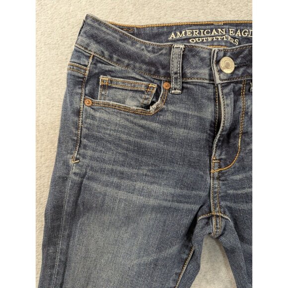 American Eagle Jeans Womens Size 2 Blue Skinny Embellished Flap Back Pockets - Picture 2 of 16